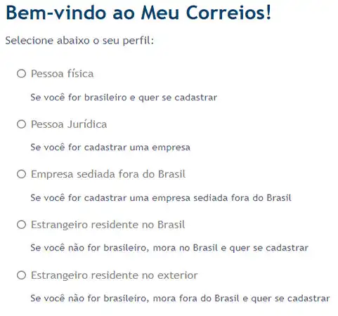 Meu Correios captura do site do meu Correios