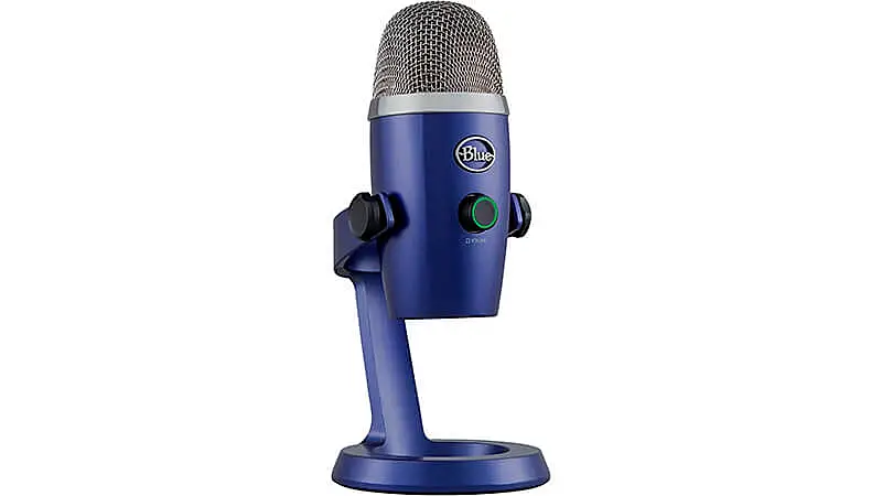 imagem que mostra um microfone de mesa Blue Yeti Nano na cor azul