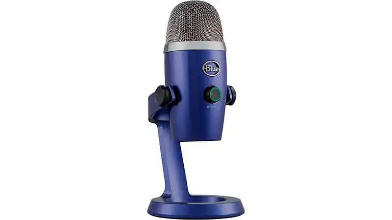 imagem que mostra um microfone de mesa Blue Yeti Nano na cor azul