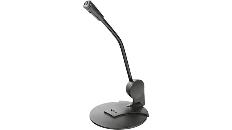 imagem que mostra um microfone de mesa Trust na cor preta