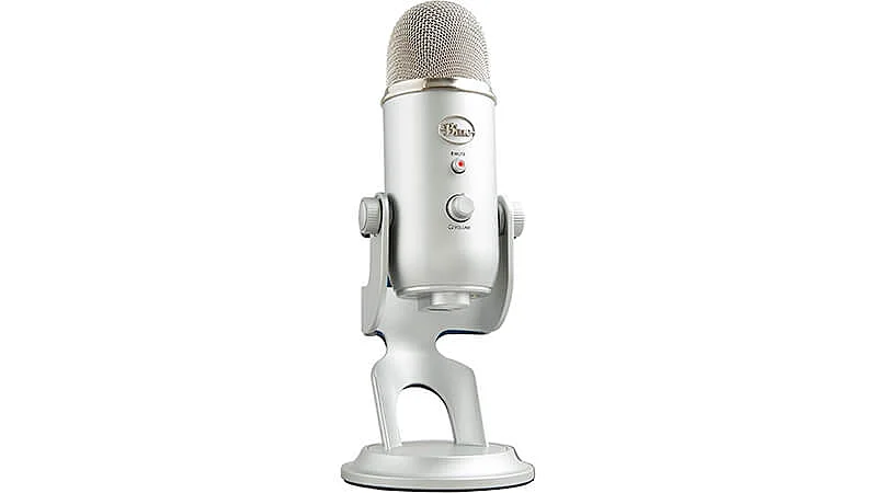 imagem que mostra um microfone de mesa Blue Yeti na cor branca