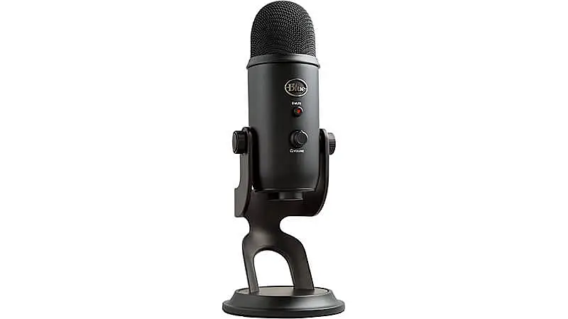 imagem de um microfone para PC Blue Yeti USB na cor preta
