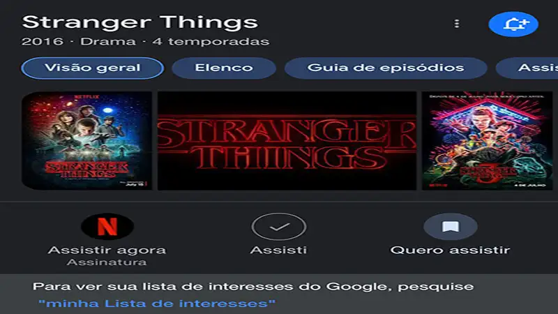 minha lista de Interesses Google captura de tela do Google