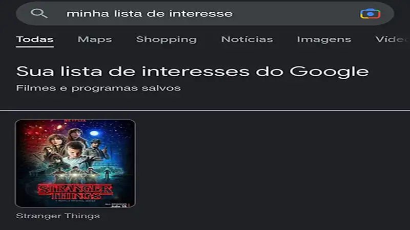 minha lista de Interesses Google captura de tela do Google