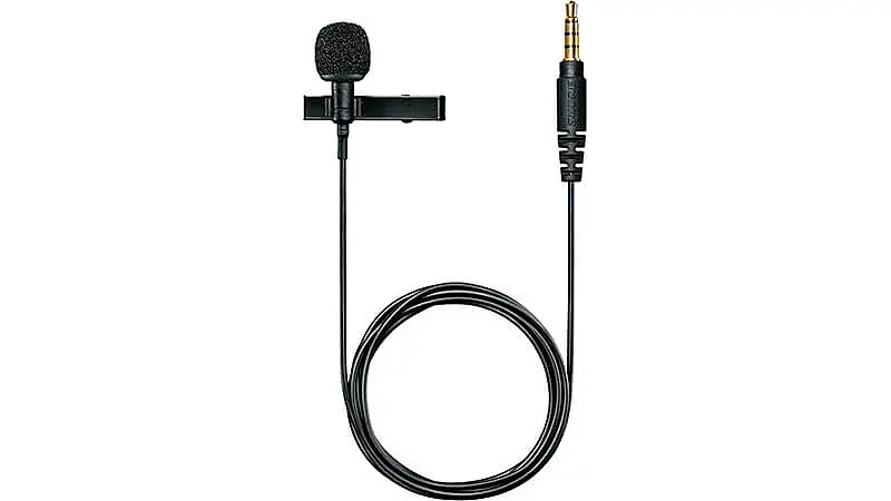 imagem de um mini microfone de lapela MVL da Shure com conector p2