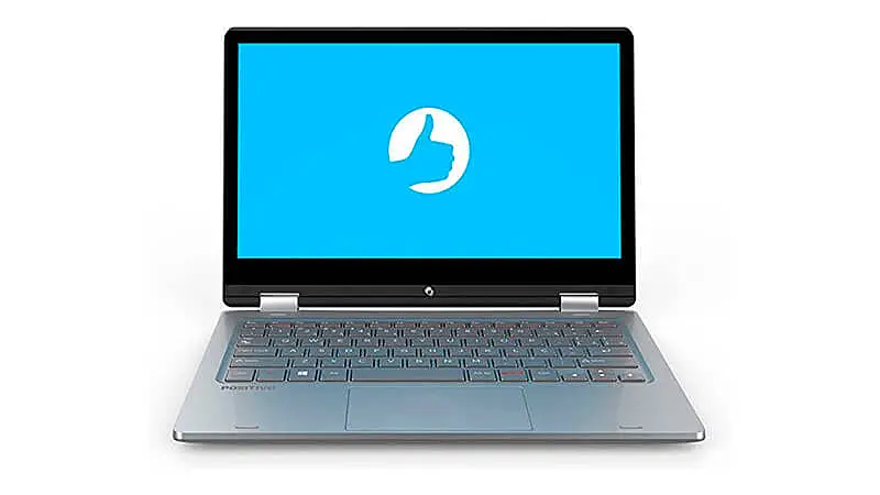imagem de um notebook Positivo Duo na cor prata