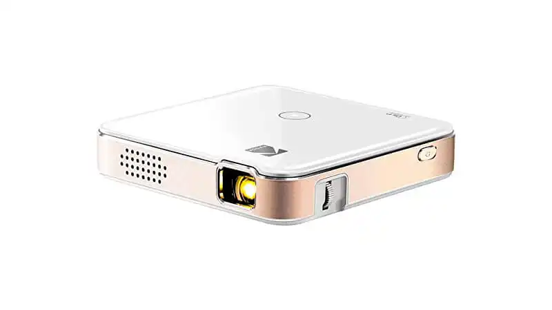 imagem de um mini projetor DLP Kodak Luma na cor preta de talhes em dourado