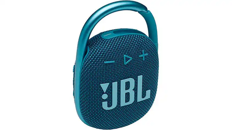 imagem de um mini speaker JBL Clip 4 na cor azul
