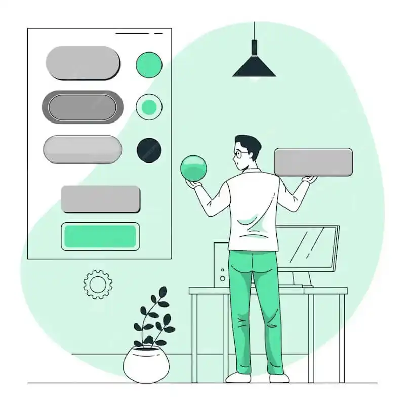 The image shows a man holding a ball and a rectangle. He is in front of a computer table.