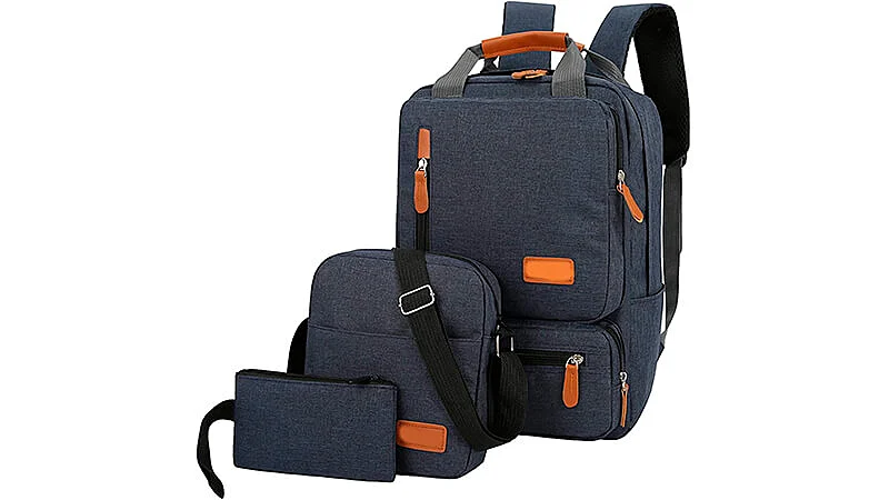 imagem de um conjunto com três mochilas de viagem da KKcare na cor azul