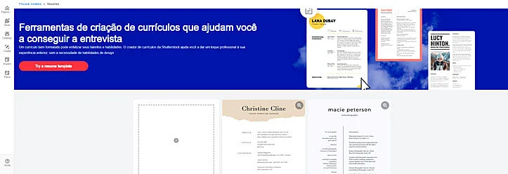 Recorte da biblioteca de modelos de currículo