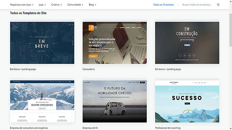 Captura do modelos de sites Wix