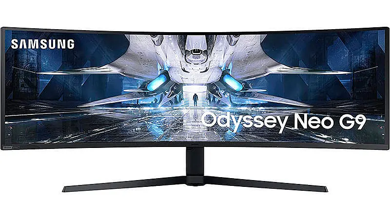 imagem de um monitor 240hz curvo Samsung Odyssey Neo G9 de 49 polegadas na cor preta
