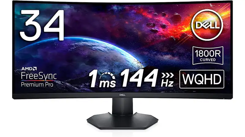 imagem de um monitor curvo de 34 polegadas da Dell