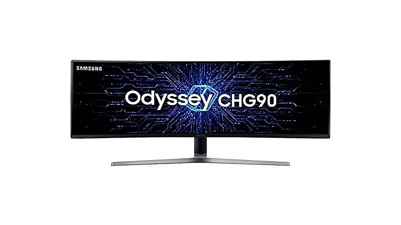 imagem de um monitor ultra wide gamer Samsung Odyssey CHG90 de 49 polegadas