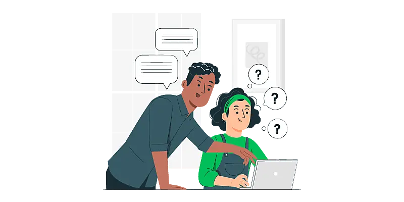 Imagem vetorizada de um líder ajudando um colaborador