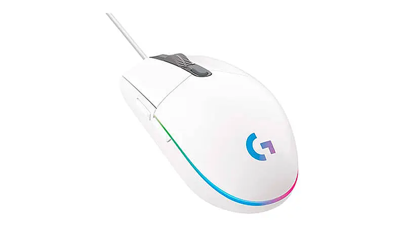 imagem de um mouse com botão lateral da Logitech na cor branca