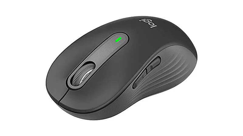 imagem de um mouse com botão lateral da Logitech na cor cinza
