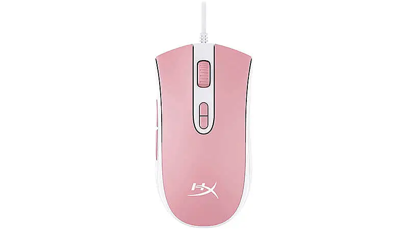 imagem de um mouse HyperX Pulsefire Core na cor rosa e branca
