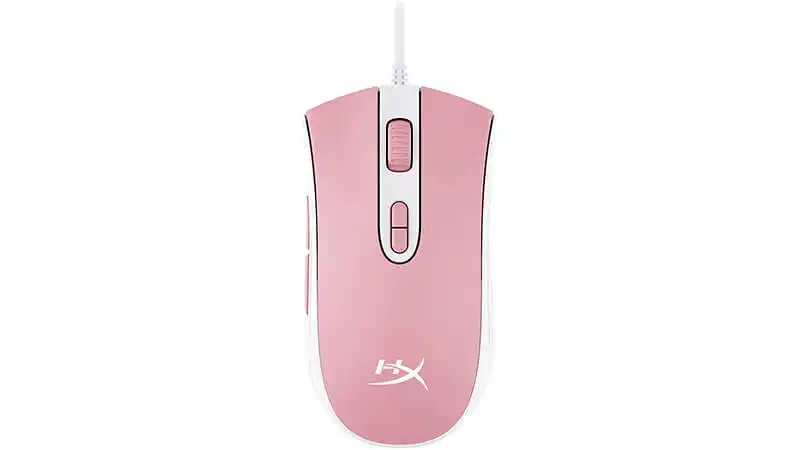 imagem de um mouse HyperX Pulsefire Core na cor rosa e branca