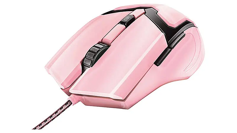 imagem de um mouse Trust GXT 101P na cor rosa e preta