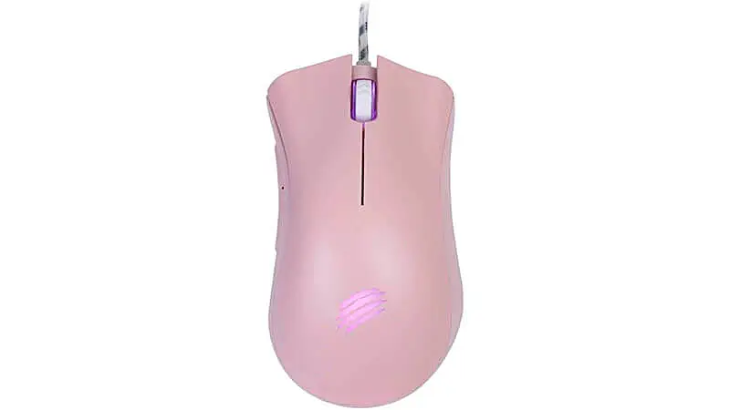 imagem de um mouse OEX Boreal na cor rosa e branca