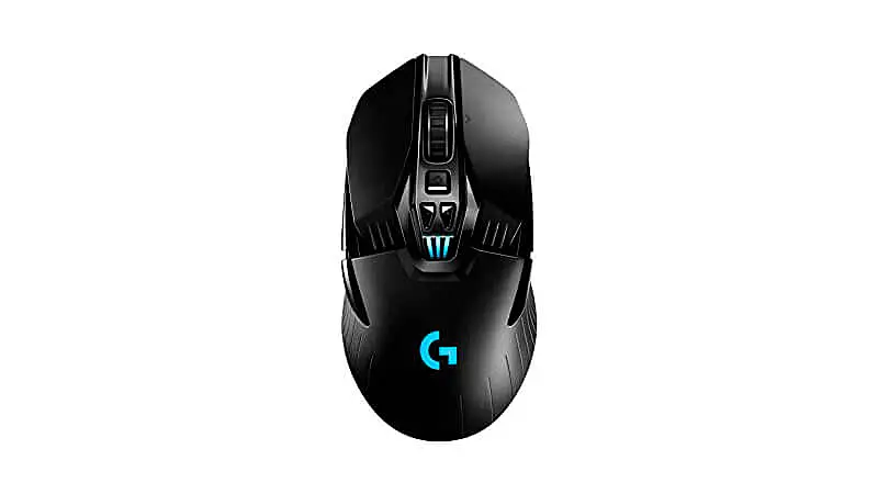 imagem de um mouse Logitech G903 na cor preta com ajustes de peso e iluminação RGB