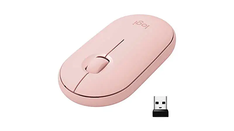 imagem de um mouse sem fio Logitech Pebble na cor rosa
