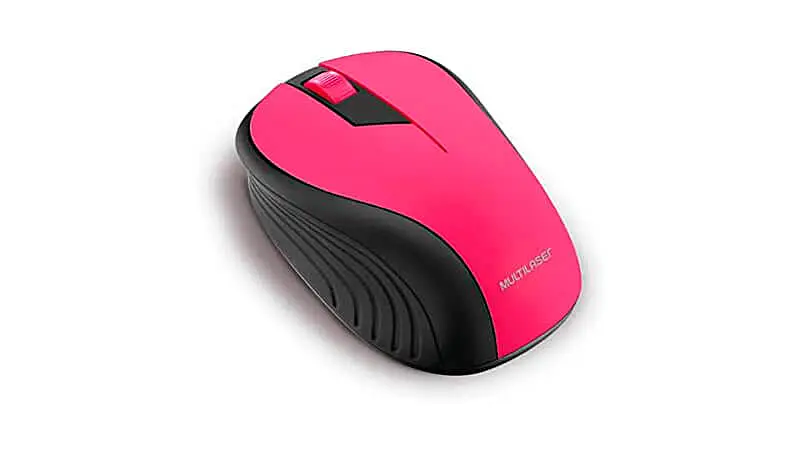 imagem de um mouse sem fio Multilaser MO214 na cor rosa e preta