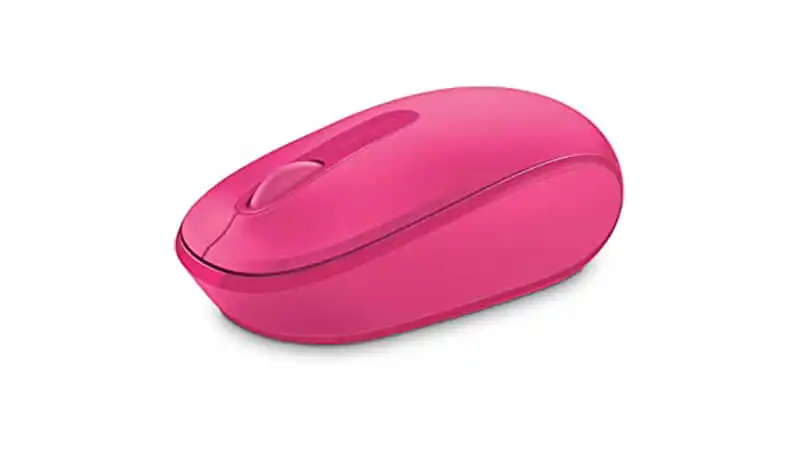 Mouse Rosa Sem Fio Microsoft 1850 imagem de um mouse sem fio Microsoft 1850 na cor rosa