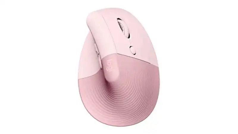 Mouse Rosa Sem Fio Lift Vertical imagem de um mouse sem fio Logitech Lift Vertical na cor rosa