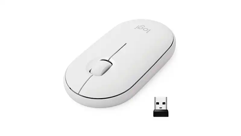 imagem de um mouse sem fio Logitech M350 na cor branca