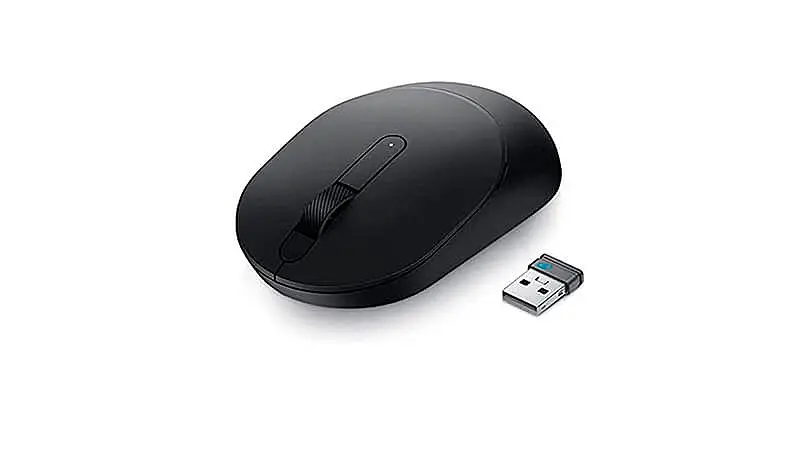 imagem de um mouse sem fio Dell na cor preta