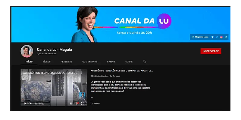 Canal Magazine Luiza no Youtube