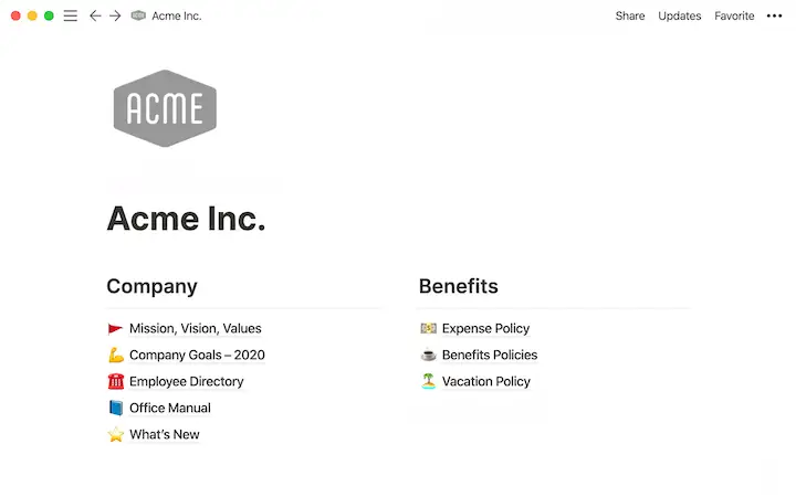 Notion's page showing an example of how to build a knowledge base