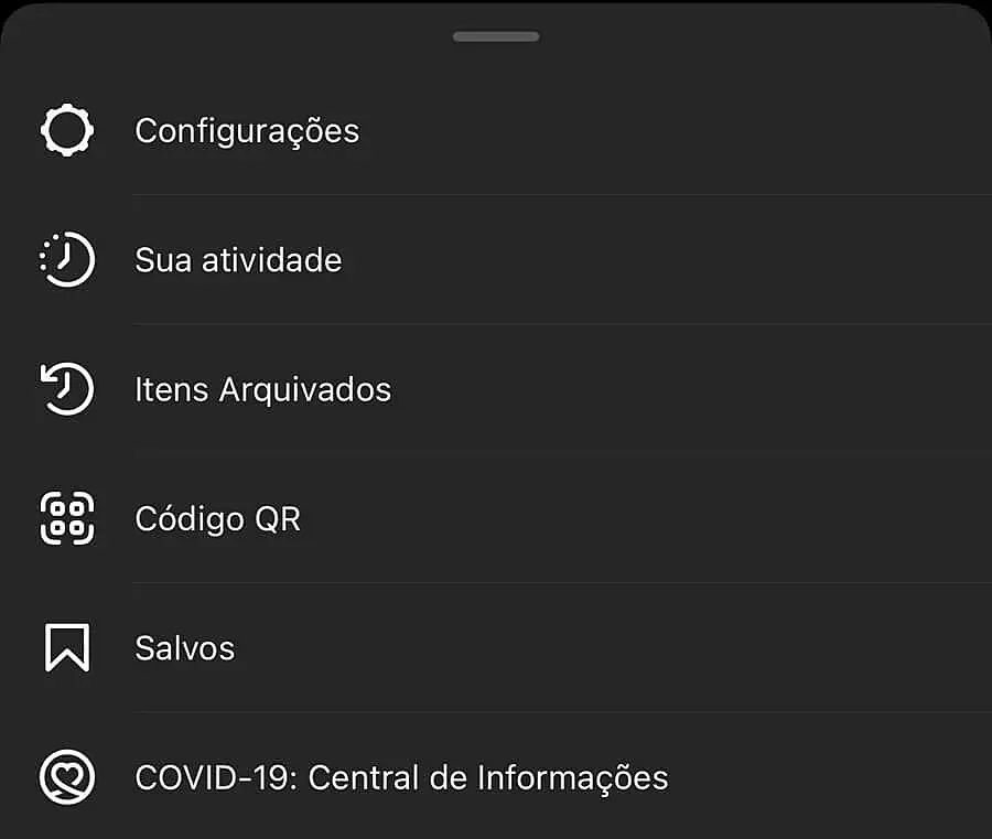 Menu do Instagram