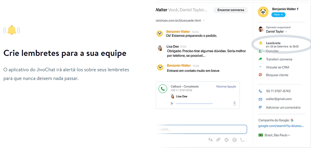 Crie lembretes e gerencie o relacionamento com clientes