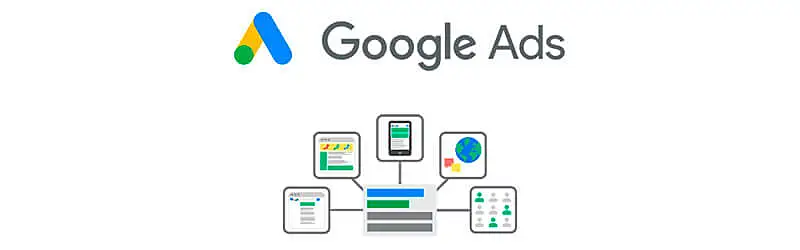 Logo do GoogleAds acompanhada com elementos de tecnologia