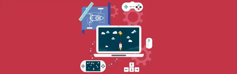 Negócios lucrativos Notebook com um jogo de naves aberto com um controle um mouse um videogame portátil e uma planta da nave usada no jogo