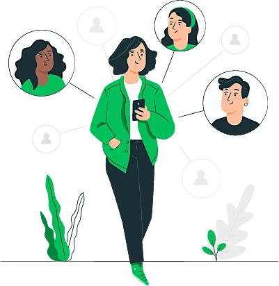 Imagem vetorizada de uma mulher conversando com pessoas