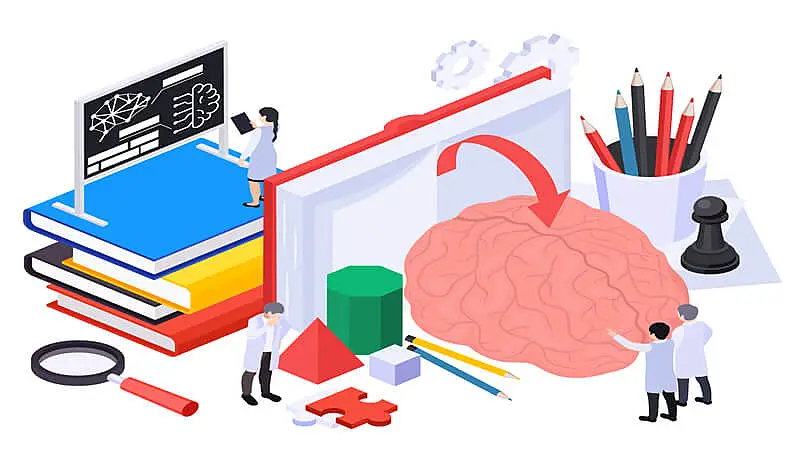 Arte de cientistas estudando um cérebro