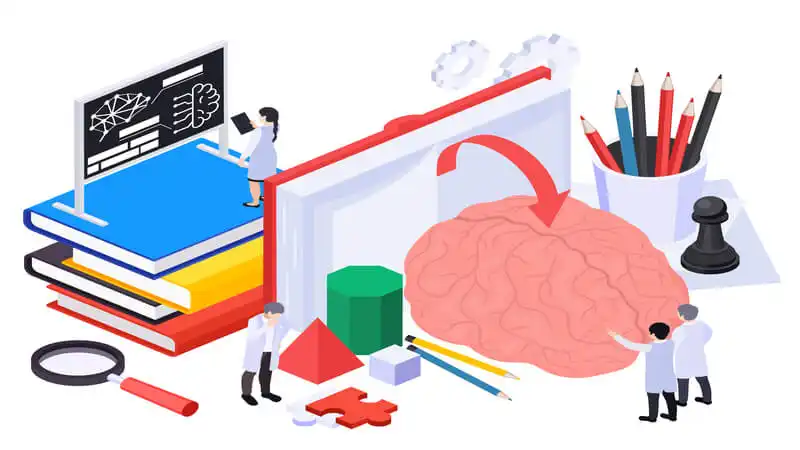 Arte de cientistas estudando um cérebro