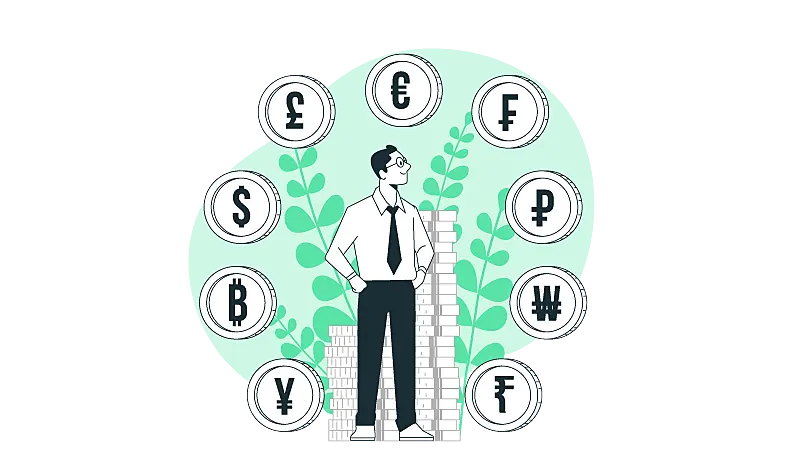 Imagem vetorizada de um homem e várias moedas