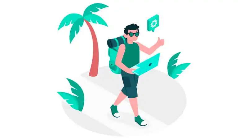 alguien con una laptop trabajando en la playa