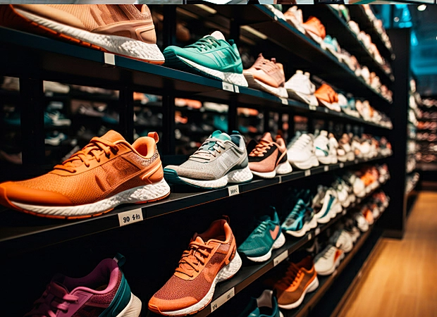 Foto com diversos sapatos coloridos