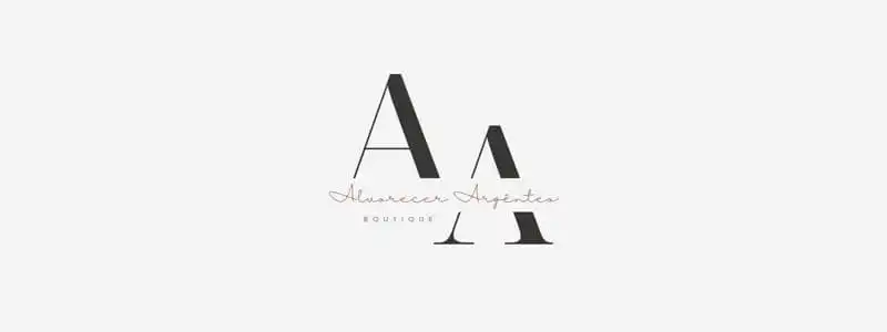 ideia de logo com nome para loja de pratas letra A repetida duas vezes com o texto Alvorecer Argênteo escrito em letra cursiva
