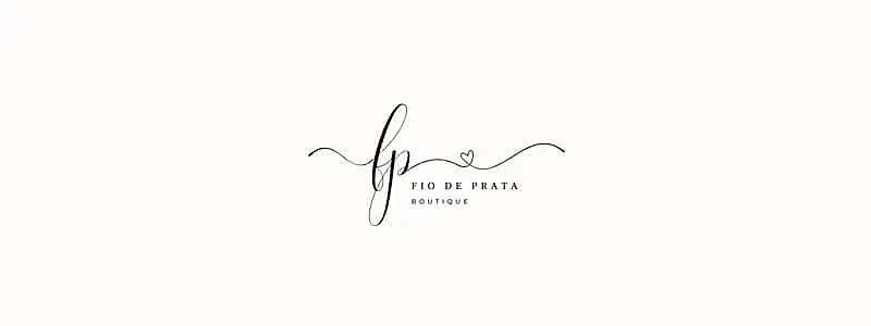 ideia de logo com nome para loja de pratas letra fp escrito em letra cursiva com uma linha saindo do f e do p, texto fio de prata escrito em caixa alta embaixo