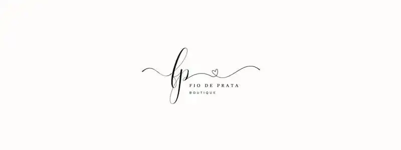 ideia de logo com nome para loja de pratas letra fp escrito em letra cursiva com uma linha saindo do f e do p, texto fio de prata escrito em caixa alta embaixo