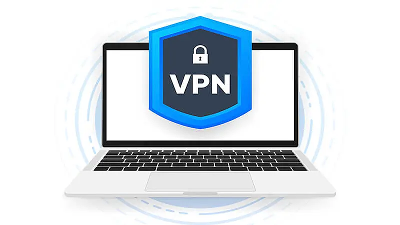 notebook protegido por um escudo com o texto VPN