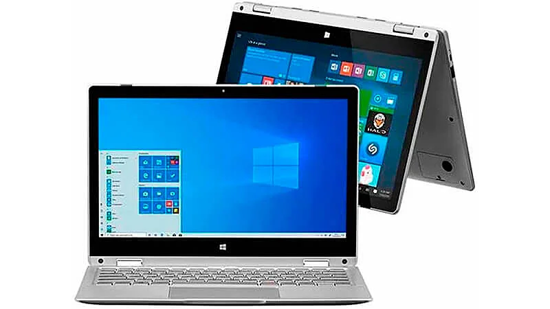 imagem de um notebook M11w Prime com design 2 em 1 na cor prata